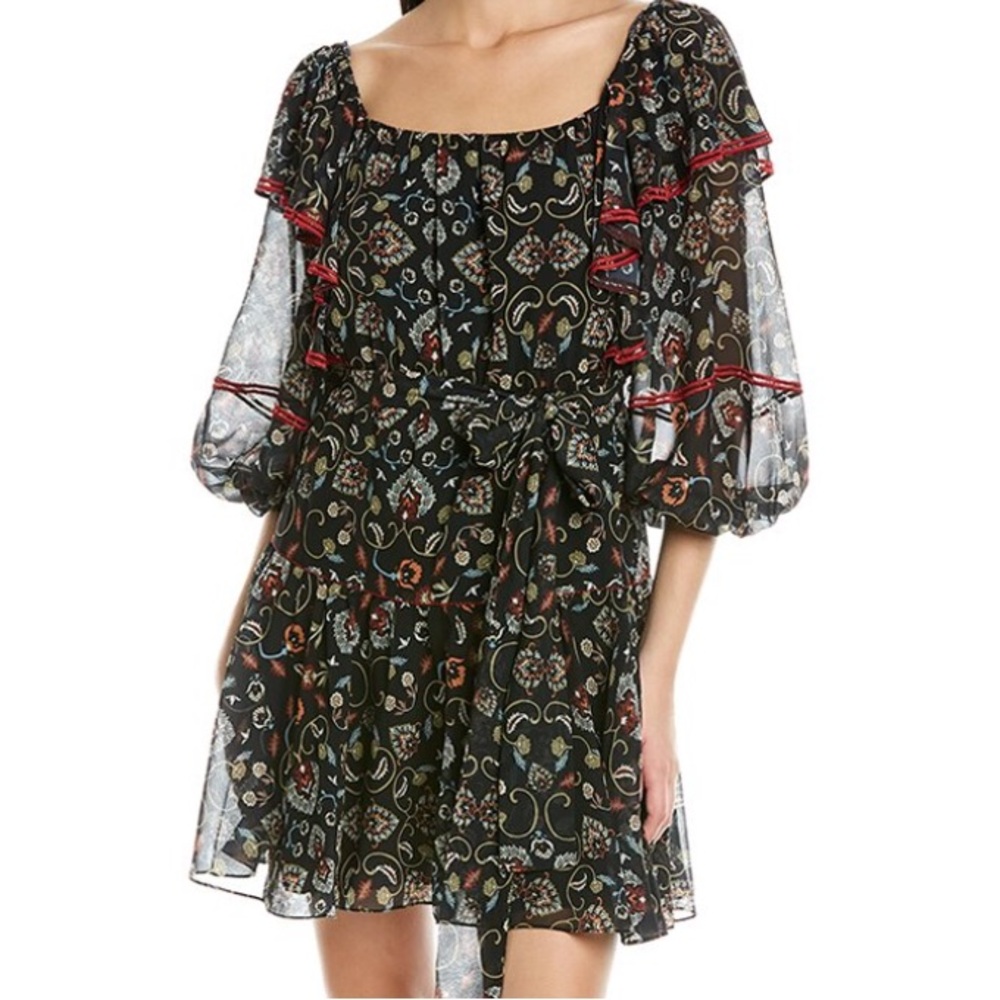 Sachin + Babi Oliver Boho Dress Embroidered Trim & Balloon Sleeve